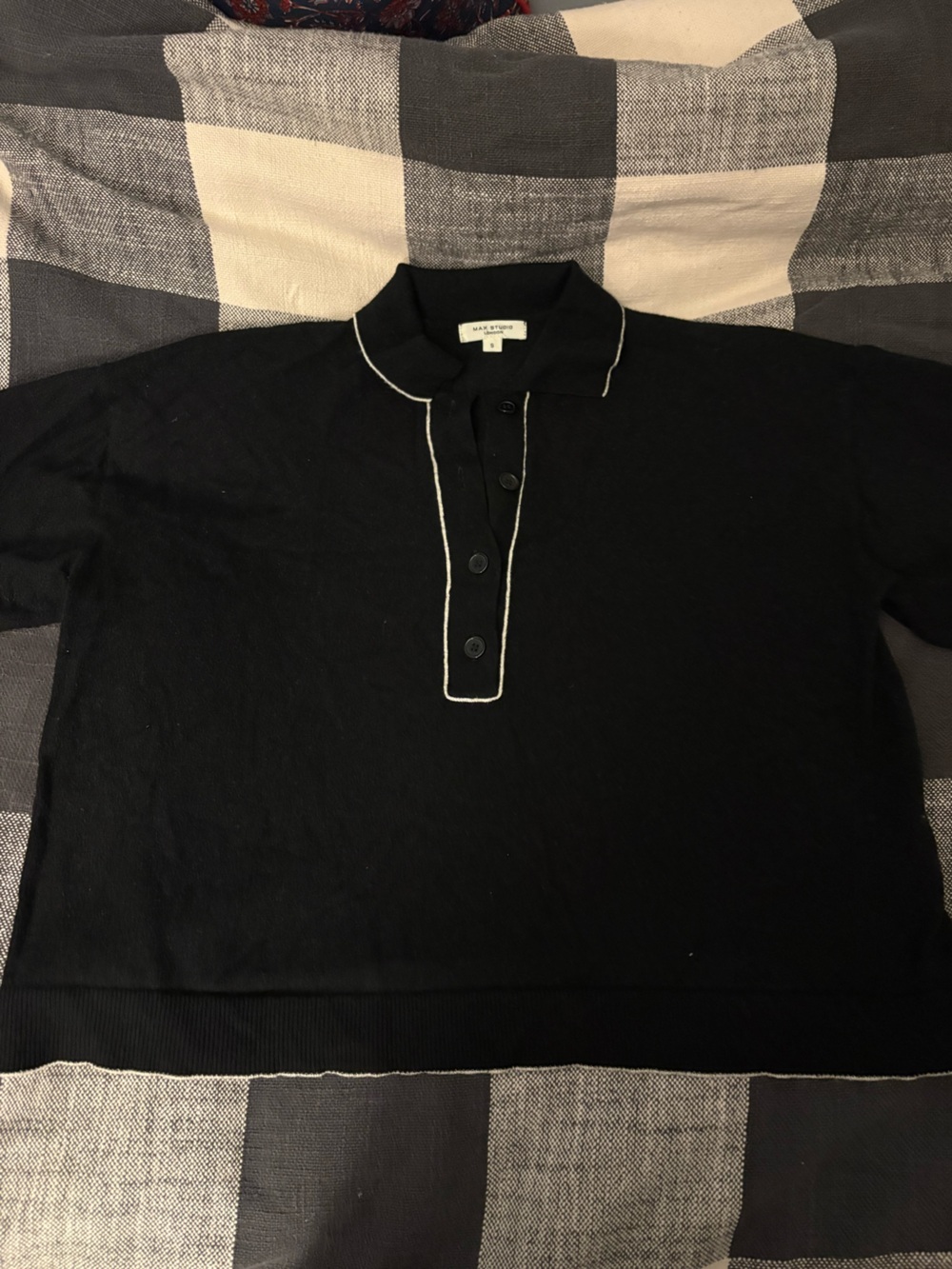 Max Studio Black Polo Top with White Piping